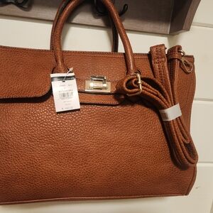 Wilsons Leather Women's Shoulder Bag with Double Handle. Brown With Gold Accent.